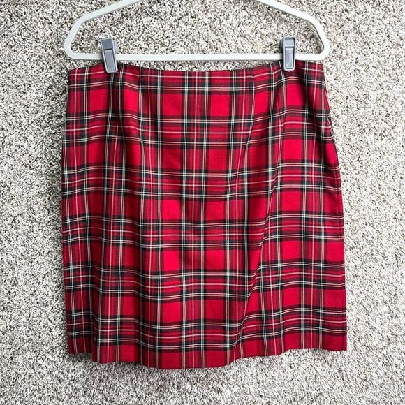 Talbots Skirt Women's 14P Red Plaid Side Zip Mini NWT - Picture 3 of 7